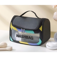 Geanta Cosmetice de Voiaj Flippy, Impermeabila, Translucida Mata, 22 x 16 x 14 cm, Negru