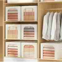 Cutie de Depozitare, Flippy, 31L, din In si Bumbac, Pliabila, Cadru din Otel, 45 x 30 x 23 cm, Kaki