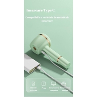 Aparat Pentru Curatat Scame, Par Si Praf, Flippy, Pentru Diferite Tipuri De Material, Cu Lame Din Otel Inoxidabil, Incarcare Prin USB Type-C, Cu Perie De Curatare, Cablu USB Si Stick Cu Lipici Incluse, Verde, 220 x 86 mm