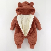 Combinezon de Iarna, Flippy, pentru Bebelusi, din Bumbac, cu Urechi, Mansete Elastice, Unisex, 73 cm, Visiniu