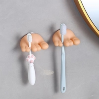 Suport de Baie, Flippy, Multifunctional, pentru Periute/Cabluri, din PVC, cu Ventuza, Model Picior, 4 x 6.5 cm, Crem