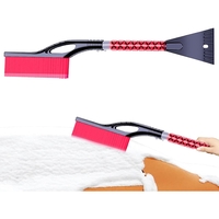 Perie de Zapada cu Racleta pentru Masina, Flippy, Multifunctionala, Demontabila, cu Maner Antiderapant, Aluminiu, Plastic, Fragmentarea Ghetii de pe Parbriz, Solutia pentru Iarna, pentru Dezghetare, 68x24x11.1 cm, Rosu