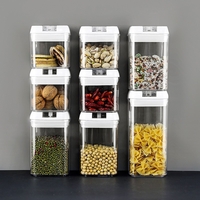 Set 7 Recipiente din Plastic, Flippy, pentru Alimente/Obiecte, Inchidere Ermetica, 2 x 0.5l, 2 x 0.8l, 2 x 1.2l, 1 x 1.9 l, Capac Alb, Transparent