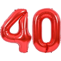 Balon din Folie Metalizata Flippy, Figurina Cifra, Tema Aniversare 40 cm, Ambalaj Individual, Pai inclus, Umflare cu Aer sau Heliu, Rosu, Cifra 4