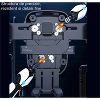 Suport Auto Telefon Flippy, Prindere Grila Ventilatie, Tija Fixare Reglabila, Rotativ 90 grade, Design Modern, Detalii Fine, Material Plastic si Silicon, 11 x  8.5 cm, Negru