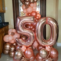 Balon din Folie Metalizata Flippy, Figurina Cifra, Tema Aniversare 40 cm, Ambalaj Individual, Pai inclus, Umflare cu Aer sau Heliu, Rose Gold, Cifra 0