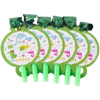 Set 6 Suflatori, Flippy, Colectia Dino Park, 12 x 7 cm, din Carton/Plastic/Hartie, Multicolor