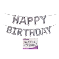 Set 13 Baloane Folie, Flippy, Tip Ghirlanda, Model Happy Birthday, 40 cm, Argintiu