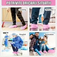 Set 100 Huse de Pantofi Impermeabile de Unica Folosinta, Flippy, Universale, Roz, pentru Zile Ploioase