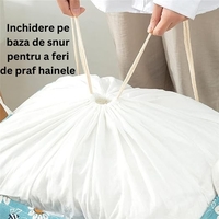 Cos depozitare, Flippy, Capac cu Snur, 175 L, Confectionat din Bumbac si un Strat Impermeabil, 50 x 50 x 70 cm, Albastru Deschis, Imprimeu Flori