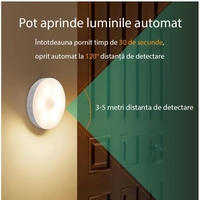 Lampa de Veghe LED, Flippy, cu Senzor de Miscare, Incarcare USB, 0.6W, 300mAh, Design Rotund, Alb, 8.5x2.3 cm