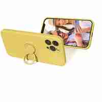 Husa protectie Flippy compatibila cu Apple iPhone 13 Mini Liquid Silicone Ring cu suport rotativ Galben