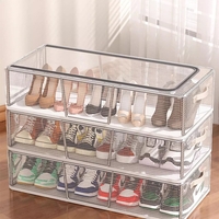 Cutie de Depozitare pentru Pantofi, Flippy, 40x30x21 cm, din Plasa PVC Impermeabila si Cadru de Otel, Pliabila, Fermoar Bidirectional, Transparenta