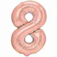 Balon din Folie Metalizata Flippy, Figurina Cifra, Tema Aniversare 80 cm, Ambalaj Individual, Pai inclus, Umflare cu Aer sau Heliu, Rose Gold, Cifra 8