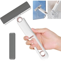 Mop de mana Flippy, mini-portabil, cu sistem de stoarcere, dispozitiv de curatat manual, cu burete absorbant, material PVA, multisuprafete si geamuri, 29.5 x 15.5 cm, alb