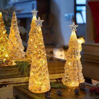 Decoratiune de Craciun, Flippy, Model Brad cu Stea, din Sticla, Lumini, Baterii 3 AA, 24 x 8 cm, Auriu