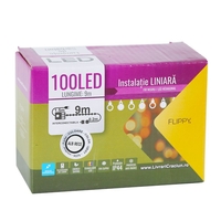 Instalatie de Craciun Flippy® Tip Liniara, Fir Negru, 9 m, 100 LED-uri Hexagonale, Interconectabila, Alb Rece