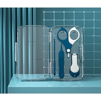 Set 4in1 de Ingrijire Unghii pentru Bebelusi, Flippy, Cutie de Depozitare Transparenta, 0-6 Ani, 13.6x8x2 cm, Albastru Marin