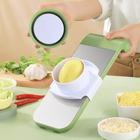 Set Multifunctional din 7 Piese, Flippy, pentru Taierea si Maruntirea Legumelor, Uz Casnic,din Otel Inoxidabil, Gri-Verde