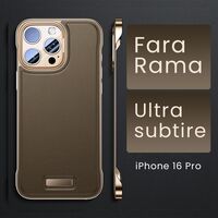Husa pentru iPhone 16 Pro, husa de protectie pentru telefon, Flippy, Design Modern fara margini, din Piele PU, Subtire, Desert Gold