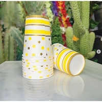 Set 10 Pahare, Flippy, Imprimeu cu Buline si Dungi, din Carton, 250 ml, 7.5 x 8.5 x 5.2 cm, Galben/Auriu
