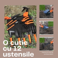 Set 12 accesorii pentru gradinarit Flippy, geanta depozitare inclusa, otel inoxidabil, 37 x 27 cm, portocaliu