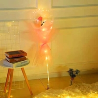 Set Buchet Decorativ, Flippy, Trandafir in Balon cu Lumini Led, Diametru 35 cm, 2 x Baterii AA (neincluse), Sampanie