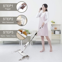 Mop plat, Flippy, cu pulverizator, pentru uz casnic, plastic, rezerva de mop din microfibra, 125x40 cm, Alb/Mov