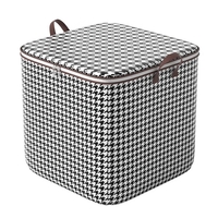 Cutie de Depozitare cu Fermoar, Flippy, Pliabila, Maner Ranforsat, Fermoar Rezistent, pentru Haine, Paturi, Plapumi, Perne, Lenjerii de Pat, Jucarii, 40x50x50 cm, 100 Litri, in Carouri, Alb-Negru