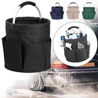 Geanta Cos pentru Scule de 17L, Flippy, Buzunare Exterioare, Cos de Picnic Portabil, Cos pentru Plaja, Cos pentru Curatenie, din Material Oxford 600 D, 28 x 28 x 28 cm, Negru