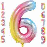 Balon din Folie Metalizata Gradient Flippy, Figurina Cifra, Tema Aniversare 100 cm, Ambalaj Individual, Pai inclus, Umflare cu Aer sau Heliu, Multicolor, Cifra 6