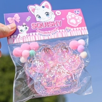 Jucarie Antistres Squishy, Flippy, cu Revenire Lenta, Model Labuta de Pisica Pufoasa, 12.5x10.5 cm, 220g, Squeeze Pinch Family, Roz transparent