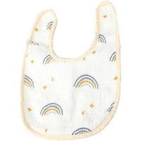 Baveta in Forma de U, Flippy, din Bumbac, pentru Copii 0-12 Luni, Rezistenta la Apa, cu Capse, Model Curcubeu, 21x30 cm, Bej
