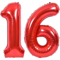 Balon din Folie Metalizata Flippy, Figurina Cifra, Tema Aniversare 40 cm, Ambalaj Individual, Pai inclus, Umflare cu Aer sau Heliu, Rosu, Cifra 1