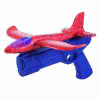 Pistol cu Lansator de Avion, Flippy, din Polistiren+Plastic, +3 Ani, Avion 24 cm, Lansare 10 m, cu Lumini, Albastru/Rosu