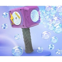 Jucarie Interactiva pentru Baloane de Sapun, Flippy, Sunete si Lumini, Model Ciocan, cu 8 Orificii, 13.5 x 10 x 12 cm, Mov