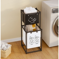 Cos de Rufe, Flippy, cu 2 Etaje, 2 Cosuri, Cadru de Otel Inoxidabil, 97x44x31 cm, Negru