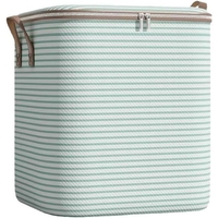 Cutie de Depozitare cu Fermoar, Flippy, Pliabila, Maner Ranforsat, Fermoar Rezistent, pentru Haine, Paturi, Plapume, Perne, Lenjerii de Pat, Jucarii, 56x45x56 cm, 150 Litri, in Dungi, Verde