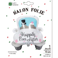 Balon din Folie Metalizata, Flippy, Figurina Masina, Model Nunta Happily Ever After, Tema Nunta, 60 x 63 cm, Ambalaj Individual, Pai Inclus, Umflare cu Aer sau Heliu, Alb