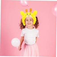 Balon din Folie Metalizata, Flippy, Tip Coronita cu Urechi, Model Girafa, Ambalaj Individual, Pai Inclus, Umflare cu Aer sau Heliu, 28 x 31 cm, Galben