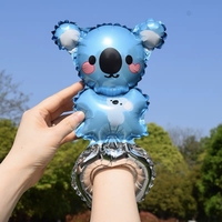 Balon din Folie Metalizata, Flippy, Figurine Animalute, Tip Bratara, Model Koala, Ambalaj Individual, Pai Inclus, Umflare cu Aer sau Heliu, Albastru