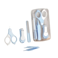Set 4in1 de Ingrijire Unghii pentru Bebelusi, Flippy, Cutie de Depozitare Transparenta, 0-6 Ani, 13.6x8x2 cm, Albastru Deschis