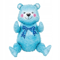 Balon din Folie Metalizata, Flippy, Figurina Animalute, Model Ursulet Asezat, Tematica Aniversare, 44x82.5 cm, Ambalaj Individual, Pai Inclus, Umflare cu Aer sau Heliu, Albastru