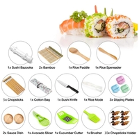 Set Ustensile pentru Sushi, Flippy, Set din 31 Accesorii pentru Sushi, Set pentru Sushi HOME MADE, Cutit Inclus, Forme, Betisoare, Multicolor