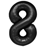Balon din Folie Metalizata, Flippy, Figurina Cifra, Tema Aniversare 80 cm, Ambalaj Individual, Pai inclus, Umflare cu Aer sau Heliu, Negru, Cifra 8