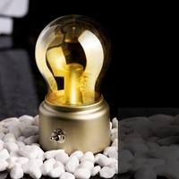 Lampa LED Decorativa sub forma de Bulb, Retro pentru interior, Bej/ Transparent, 5 V, 500 mA, ABS, Lumina Calda, Incarcare USB, Autonimie 12 Ore, Comutator Metalic, Flippy, 11x7x6 cm