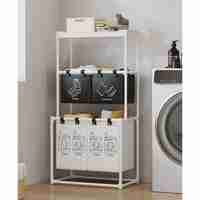 Cos de Rufe, Flippy, 3 Rafturi, 4 Cosuri, Cadru de Otel Inoxidabil, 123x28x57 cm, 123x44x57 cm, Alb