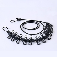 Sfoara pentru Uscarea Hainelor, Flippy, Uscator Sfoara Portabila, 12 Clips-uri Incluse, Lungime 180 cm, PP Cablu de Otel, Negru