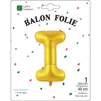 Balon Folie Metalizata Litera I, Flippy, 40 cm, Umflati cu Heliu sau Aer, Ambalaj Individual, Pai inclus, Auriu