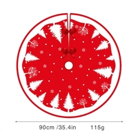 Covoras pentru Bradul de Craciun, Flippy, din Tesatura Pufoasa, cu Fundite de Prindere, Model Brazi, Rosu/Alb, Diametru 90 cm
